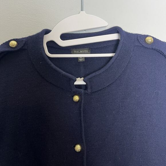 Talbots Womens Button Up Wool Blend Knit Blazer Sz XL Navy Blue Military Preppy - Picture 11 of 16